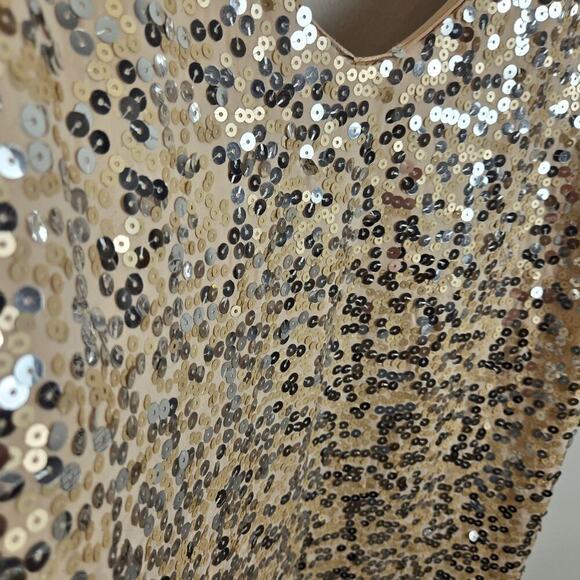 Vintage Y2k DEB Rose Gold Sequin Stretchy Mini Glam Club Dress 3X Double V Neck - Picture 4 of 8